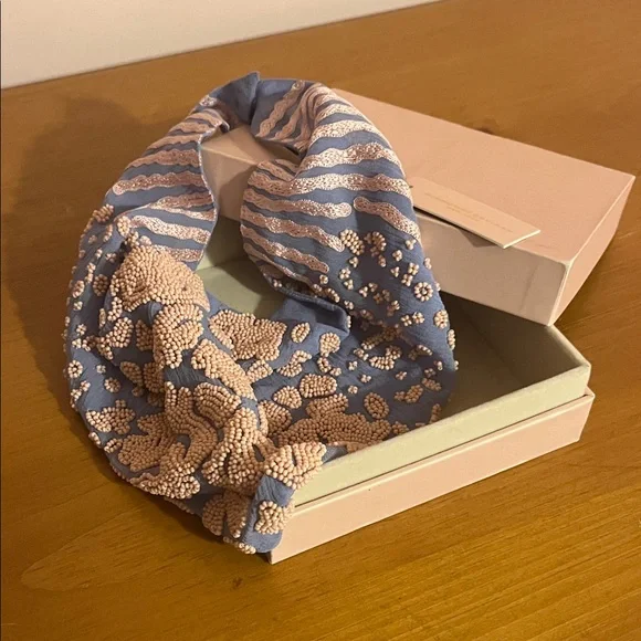 Mignonne Gavigan Kenya Le Charlotte Light Blue and Pink Embroidered Scarf - Picture 5 of 8